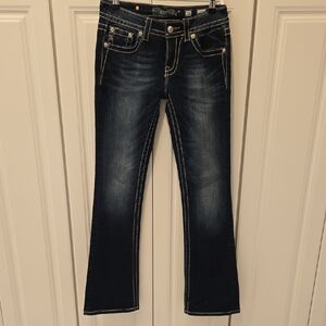 Miss Me Dark Indigo Boot Cut Jeans with Contrast Stitching